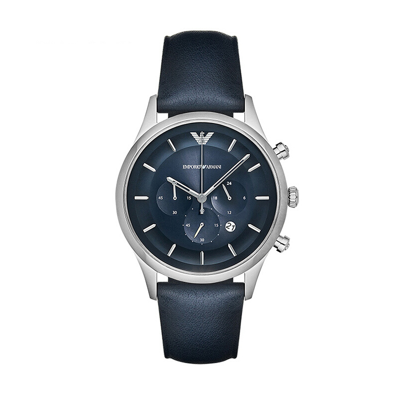 阿玛尼手表日历显示时尚钢带男士石英腕表ar11018蓝色