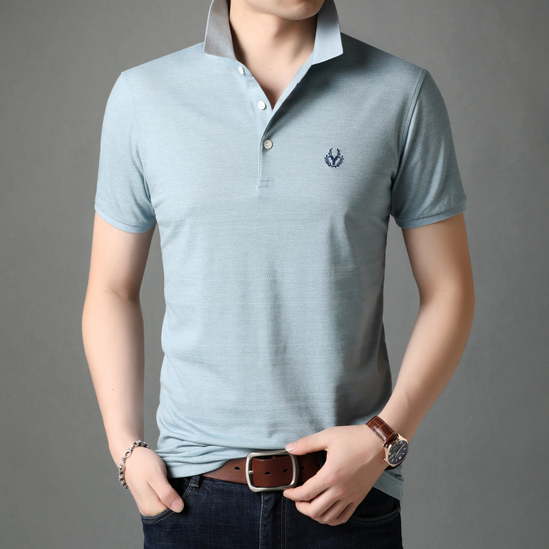 恒源祥翻领纯色短袖t恤男夏季新款休闲商务polo衫中年刺绣短t