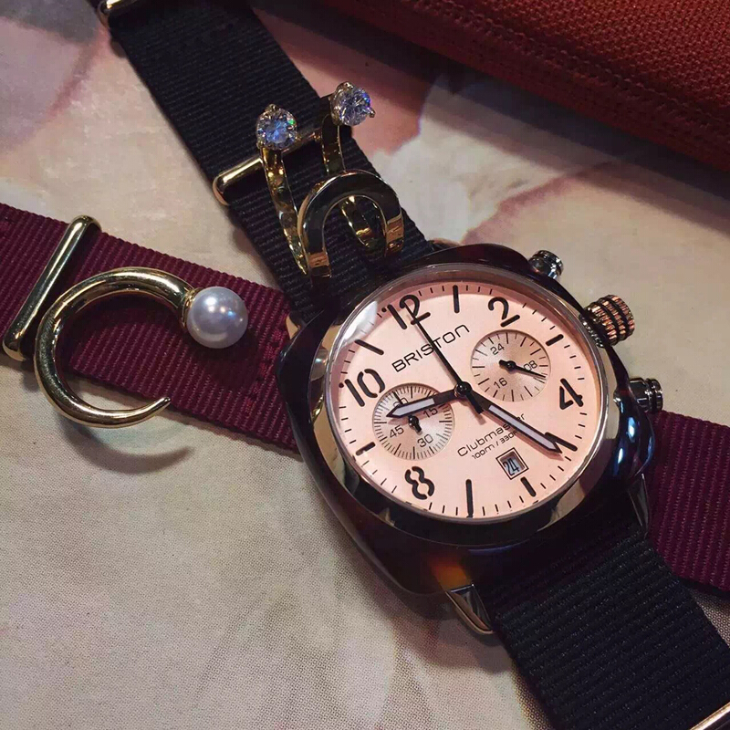 briston正品手表男女情侣运动欧美潮流石英手表黑带香槟色盘