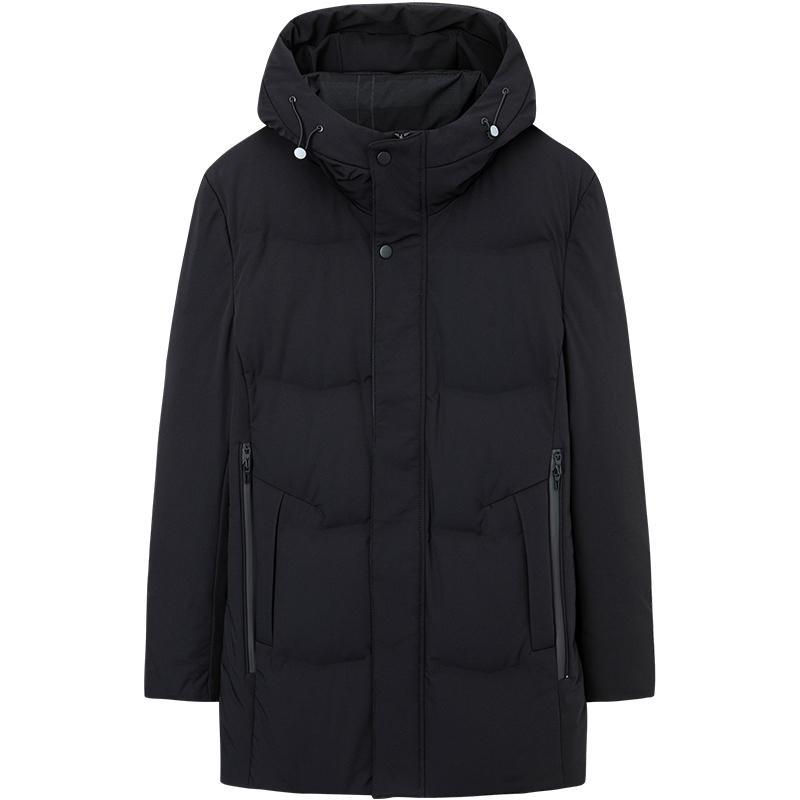 才子连帽羽绒服男2020冬季新款保暖休闲中长款外套
