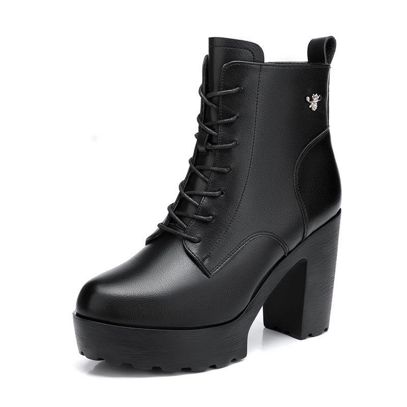 冬季新款马丁靴女粗跟厚底短靴高跟防水台不累脚棉靴增高靴子图片