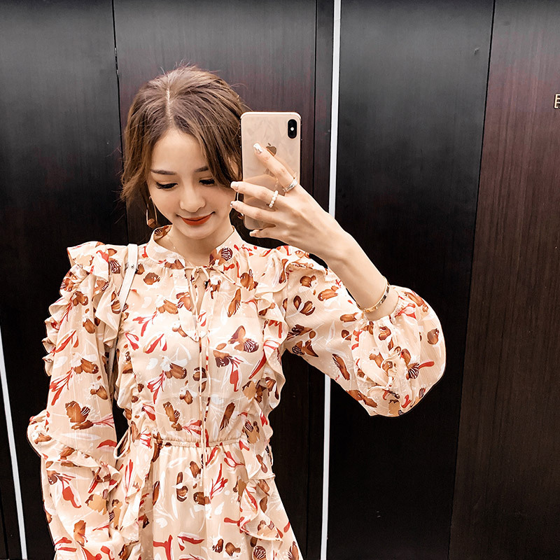 No1dara碎花连衣裙女春夏复古山本过膝超仙很仙的法国小众连衣裙法式桔梗