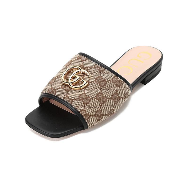 gucci古驰女士织物配皮平底凉拖鞋619893kqwm0