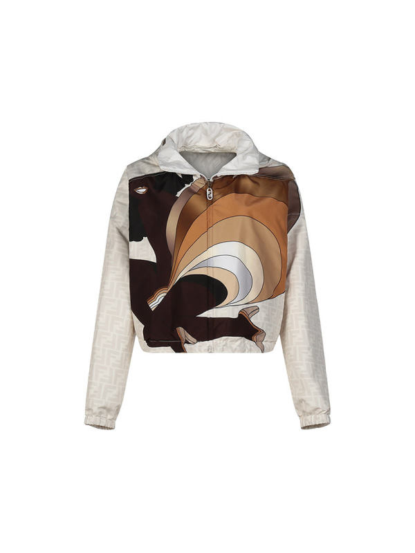 芬迪 FENDI 女士双面两穿宽松版连帽风衣夹克外套FAN077 AGO8