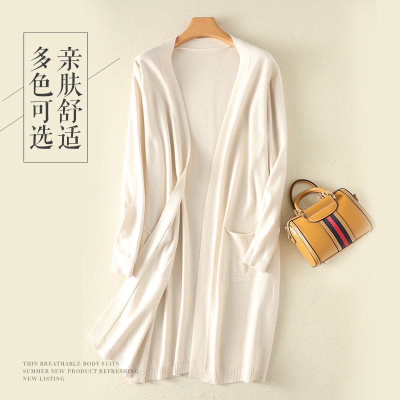 韩版软糯纯色针织开衫女春季新款宽松慵懒风中长款毛衣外套女图片