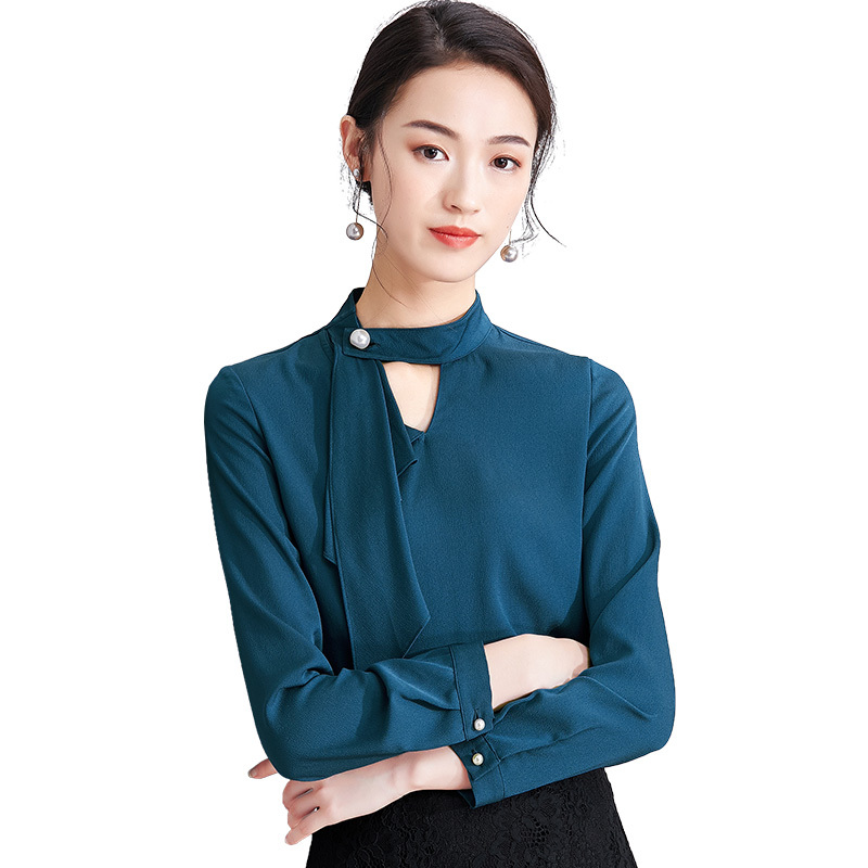 欧昵雪秋装飘带小心机上衣女洋气时尚小衫长袖套头衬衫