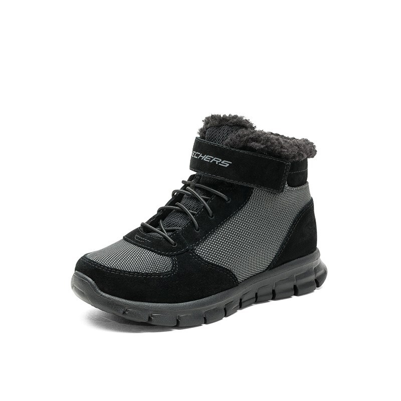 Skechers斯凯奇男童鞋拼接保暖冬靴雪地靴660013L/BKGY