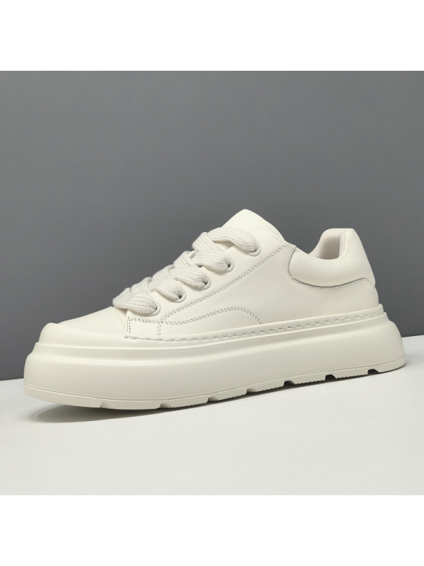 男生头层牛皮厚底百搭饼干鞋男款潮鞋欧洲站男鞋透气板鞋休闲鞋男