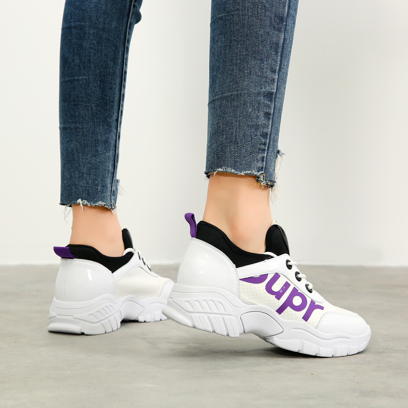 jindun超纤运动跑步女鞋厚底耐磨低帮系带拼色女士休闲鞋老爹鞋女鞋