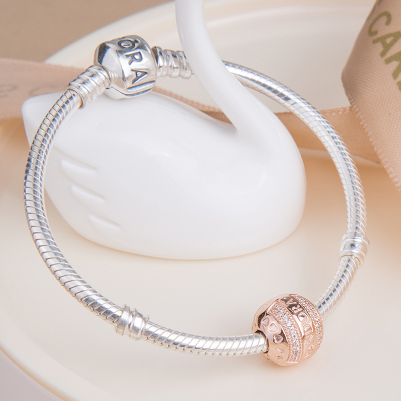 PANDORA潘多拉 玫瑰金色徽标爱心硅胶固定夹 787433CZ