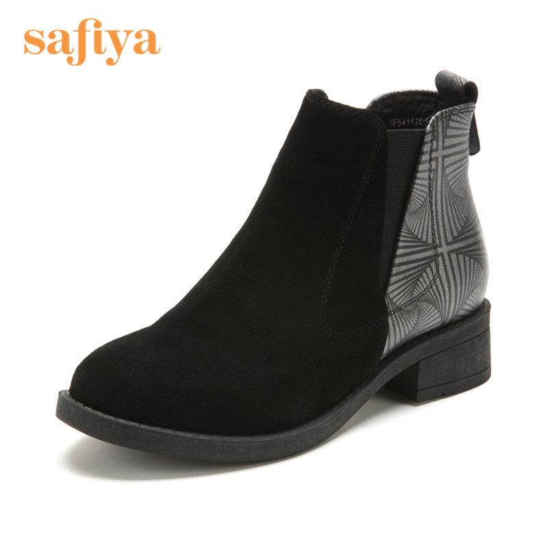 索菲娅Safiya牛皮圆头低跟松紧带皮革拼接深口女鞋SF54117019_HKB46