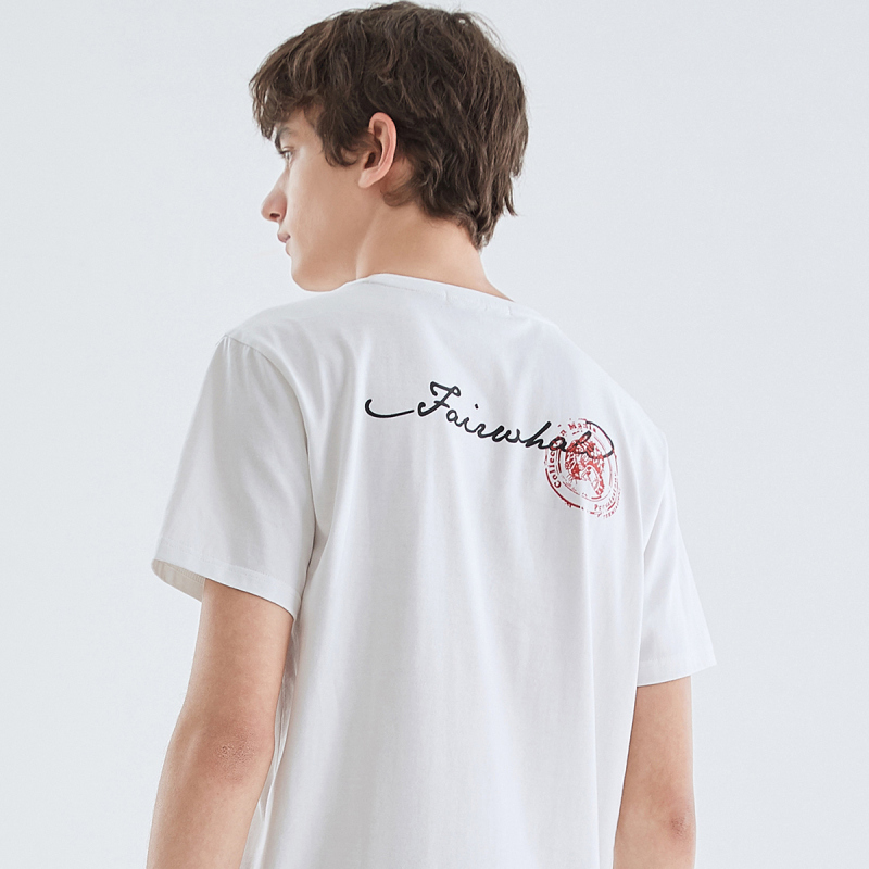 马克华菲短袖t恤男士2019夏季新款怀旧复古邮票印花基础打底上衣