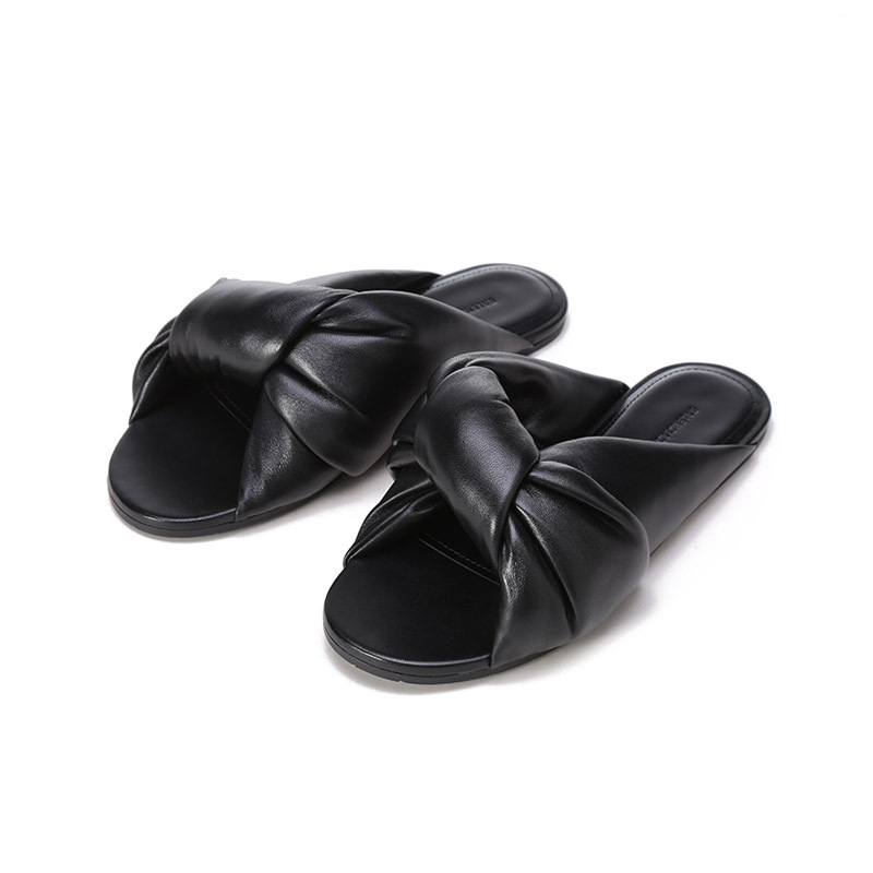 巴黎世家 BALENCIAGA 女士皮革绳结造型平底拖鞋凉拖636576 WA2M0