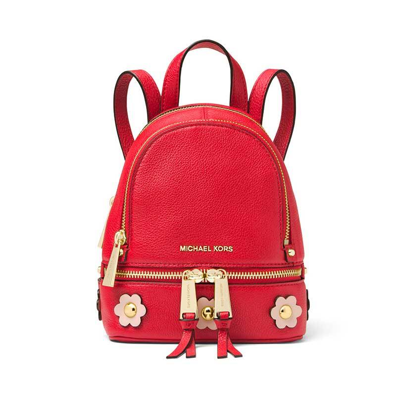 MICHAEL KORS 迈克·科尔斯双肩包 女软荔枝纹牛皮花草休闲拉链背包MINI 30S8GEZB0U