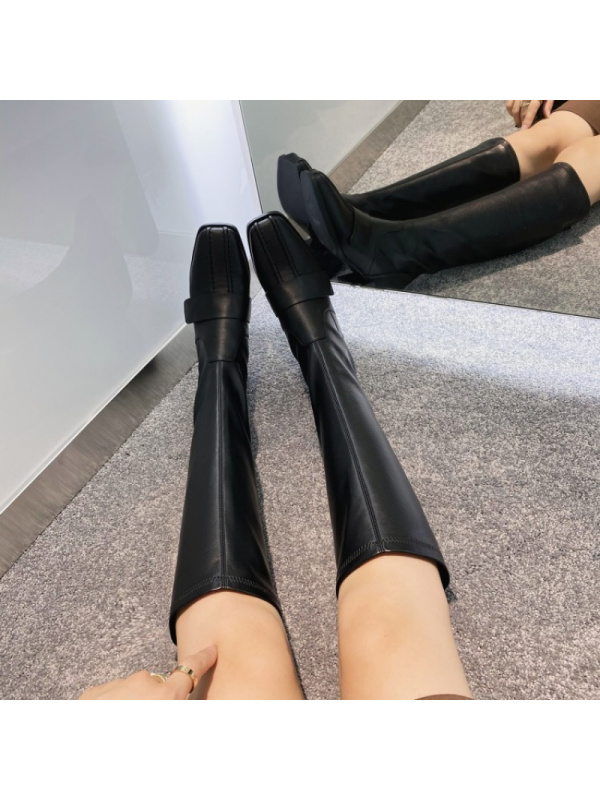 格瑞迪欧真皮高筒靴女头层牛皮长筒骑士2020新款方头中跟细跟网红弹力靴L20-24SJ