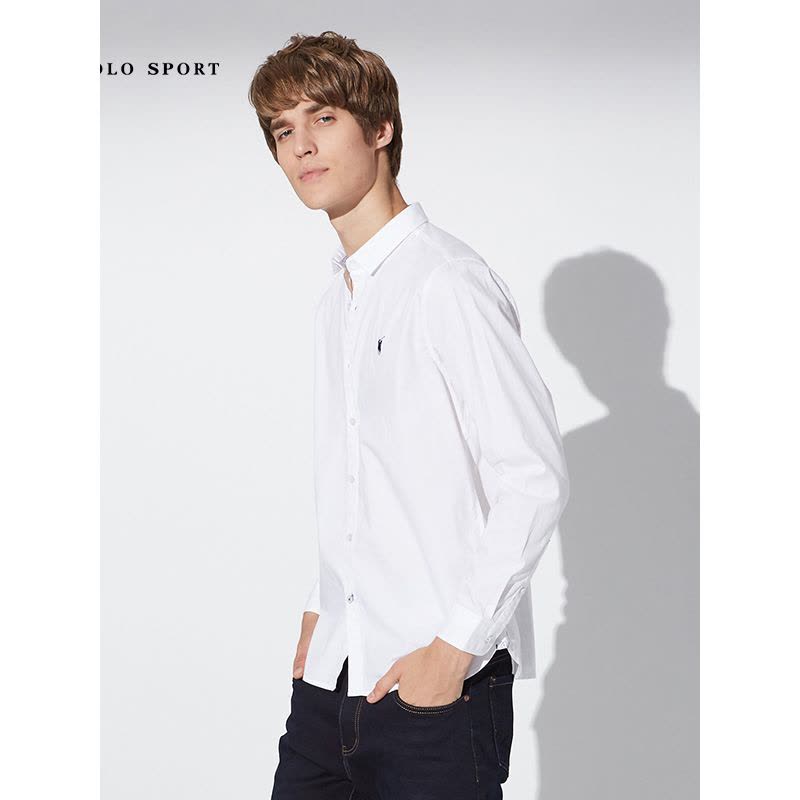 polo sport 长袖衬衫男男士免烫韩版修身商务长袖衬衣青年休闲秋季新品 白色图片