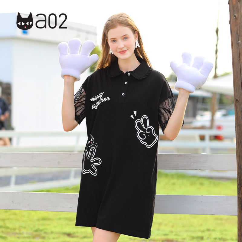 a02新款2020减龄卡通印花木耳边直筒显瘦连衣裙DTV2D0821DR
