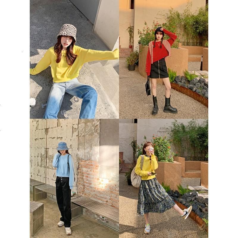 OtherMix短款卫衣女2021春新款炸街盐系小个子糖果色圆领宽松上衣