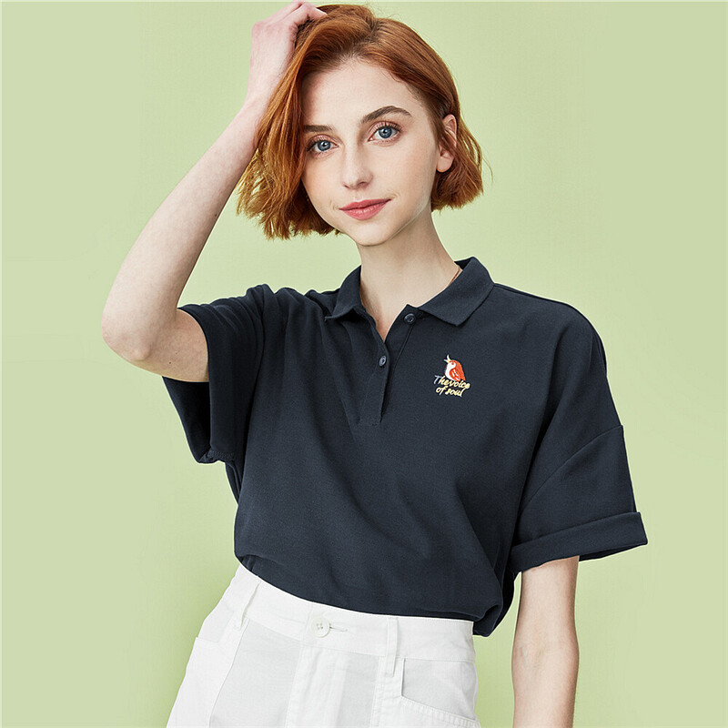 佐丹奴polo衫女装新款翻领上衣女刺绣宽松女生短袖polo衫13310214