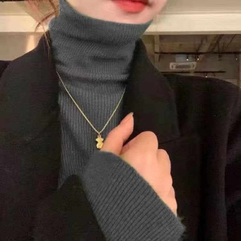 秋装新款女克莱因蓝堆堆领针织衫打底衫高领毛衣紧身修身内搭上衣图片