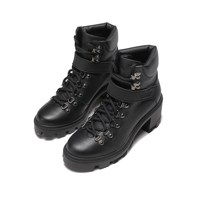 盟可睐蒙口moncler女士皮革carol系带靴子高跟踝靴短靴4f0013002sea