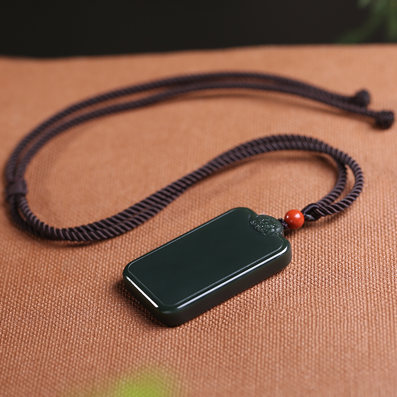 印象眸和田玉吊坠青玉细料饕餮瑞兽无事牌玉石坠子附送证书