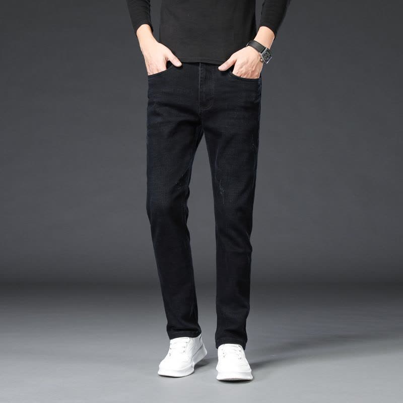 春秋男式弹力常规牛仔裤男青年韩版宽松小直筒长裤男装百搭休闲裤图片