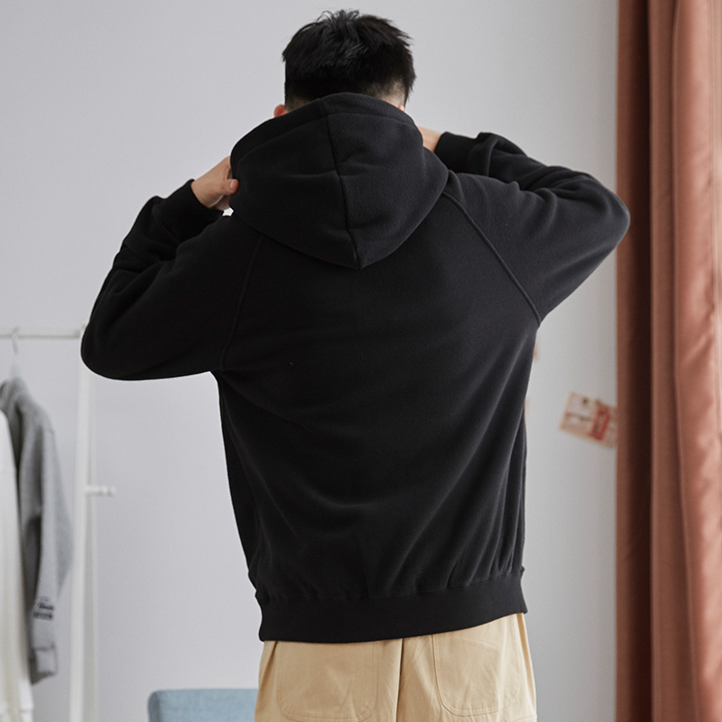 唐狮2019春季新款卫衣男港风连帽黑色宽松学生摇粒绒加绒套头潮牌