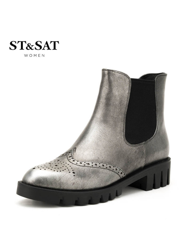 St&Sat/星期六冬切尔西短靴女尖头粗跟英伦女靴子SS64117206
