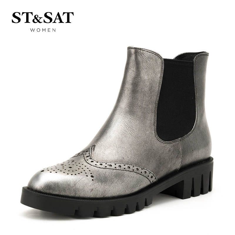 St&Sat/星期六冬切尔西短靴女尖头粗跟英伦女靴子SS64117206图片