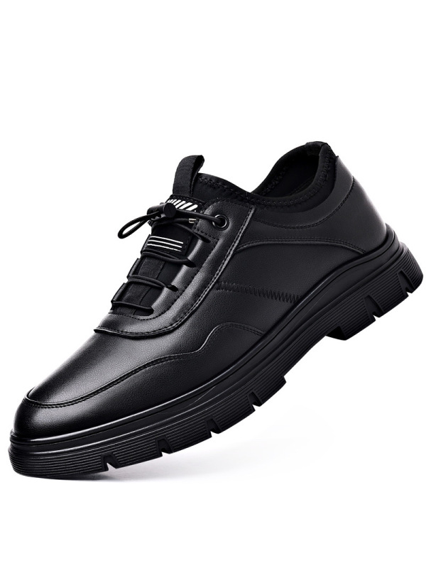 时尚休闲鞋男春季新款单鞋真皮羊毛加绒保暖低帮男士皮鞋