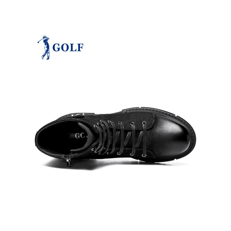 GOLF/高尔夫时尚英伦真皮马丁靴系带靴子男黑色
