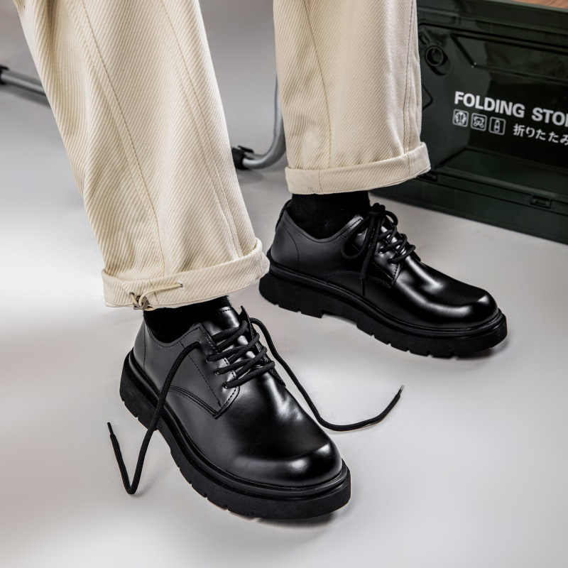 工装鞋夏季男鞋英伦风马丁靴圆头黑色低帮真皮大头休闲小皮鞋子