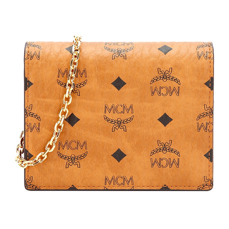 mcm女士经典时尚干邑色印花人造革超迷你单肩斜挎链条包短款钱包七夕