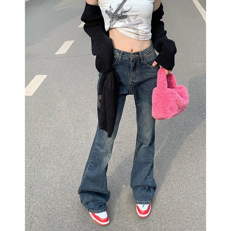Ceen Bulled阔腿微喇叭牛仔裤女2022新款设计感高腰显瘦拖地马蹄