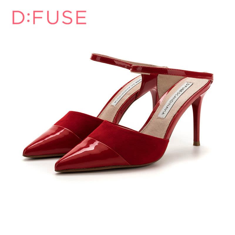 D：Fuse/迪芙斯尖头细跟职业休闲漆皮女拖鞋DF82110233图片