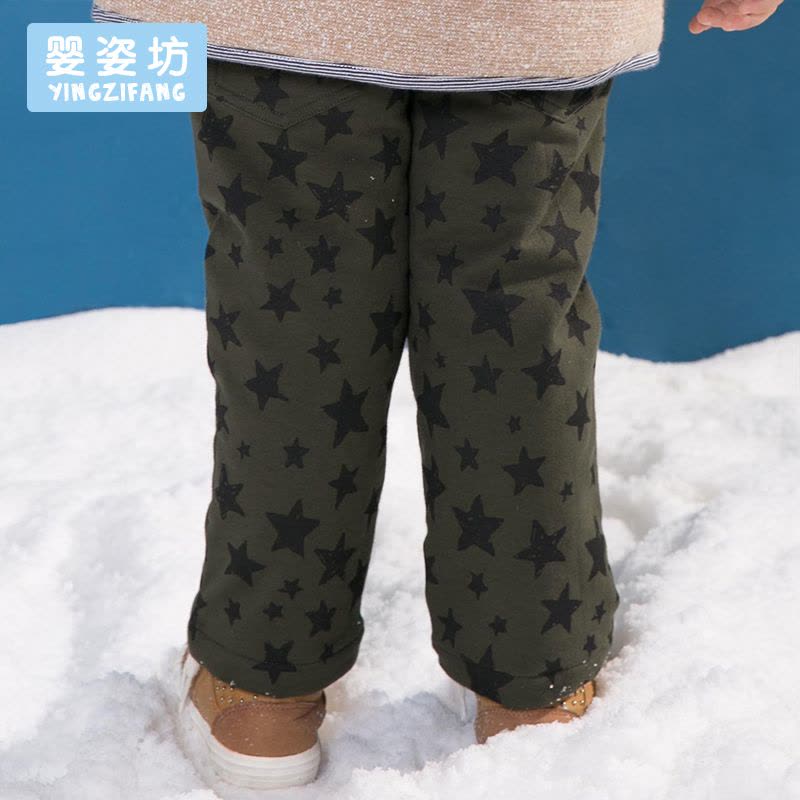 婴姿坊正品男童加厚夹棉松紧长裤宝宝冬季休闲百搭保暖棉裤图片
