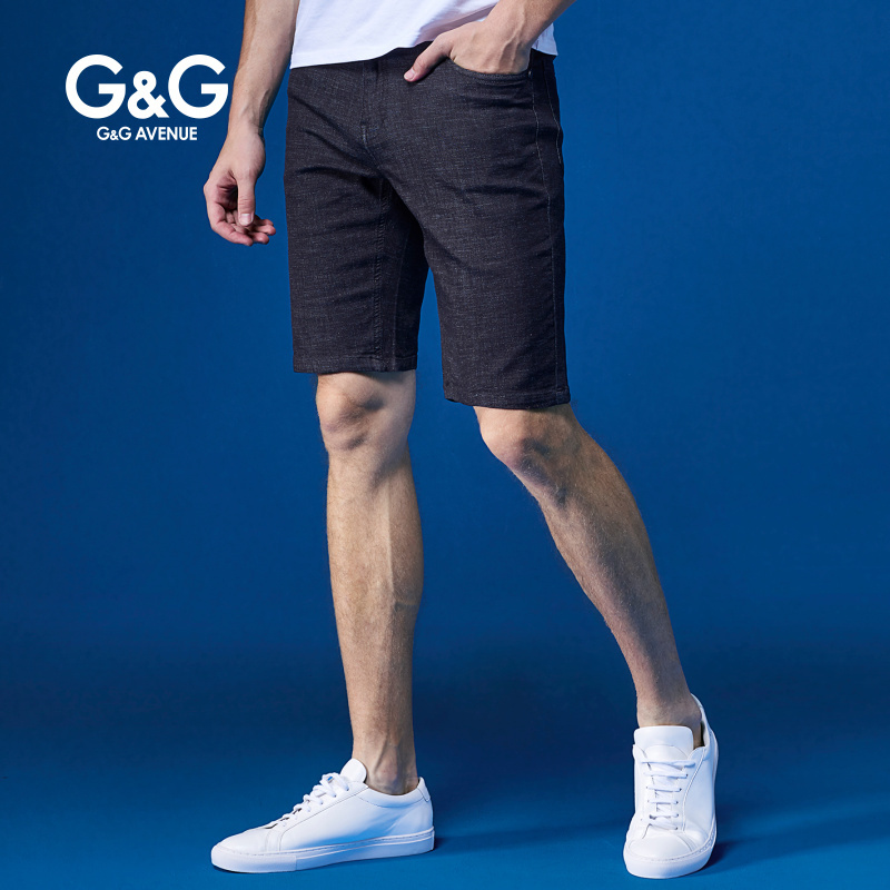 G＆G 男士黑色牛仔短裤男修身夏季5五分裤2019新款潮夏天薄款中裤
