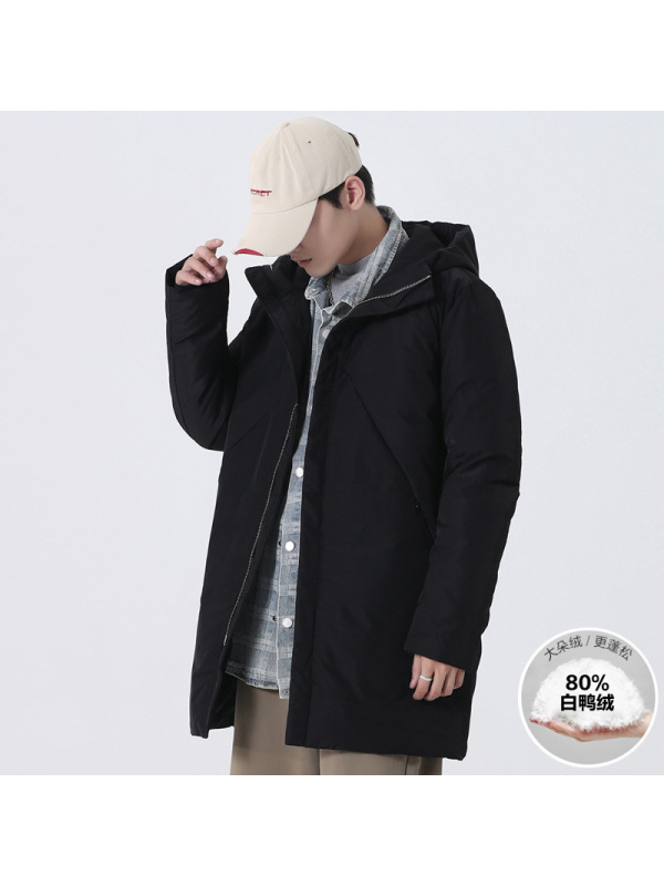 冬季男士韩版中长款保暖80白鸭绒羽绒服潮流网红同款有型连帽外套