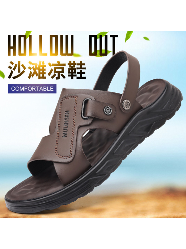 凉鞋男士夏季真皮休闲沙滩鞋男外穿防滑软底两用拖鞋男可开车