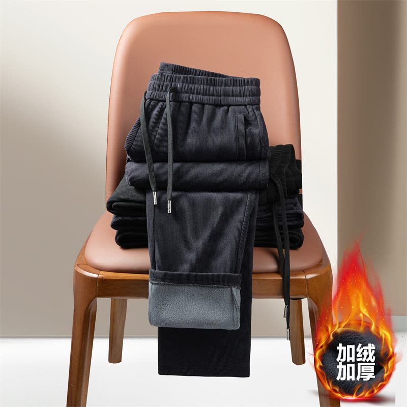 秋冬季加绒灯芯绒爸爸休闲裤宽松加绒灯芯绒裤子男图片