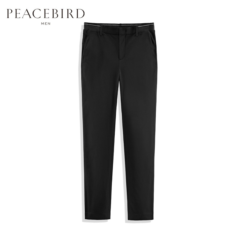 太平鸟男装2019春季新款男士宽松直筒弹性腰际休闲裤简约纯色男