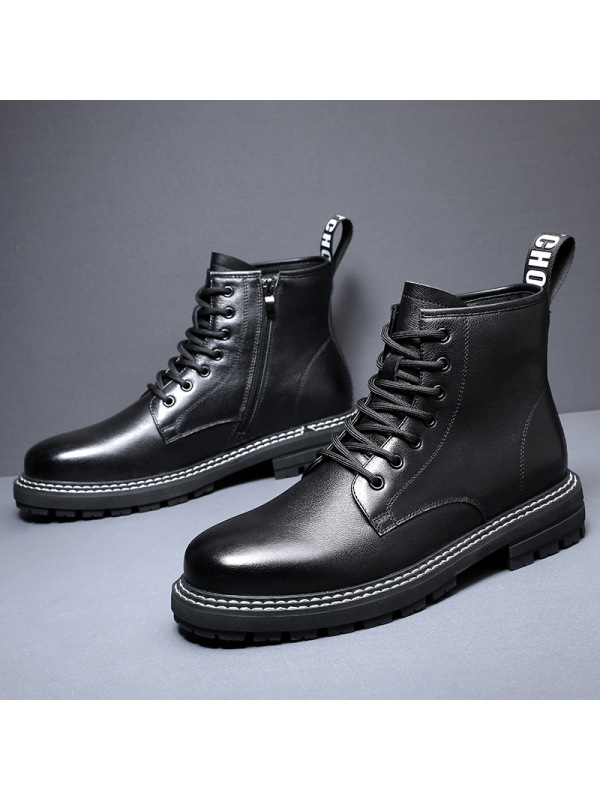 策霸2020冬季新款马丁靴英伦高帮真皮男棉靴皮鞋子工装男士潮中帮加绒