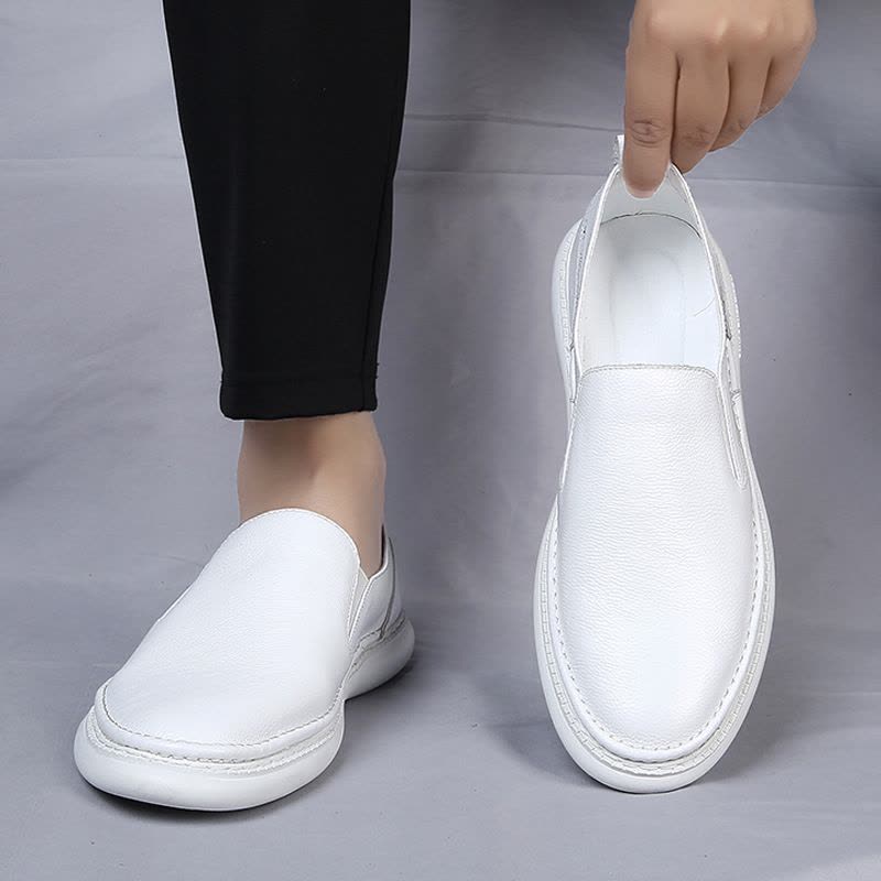 套脚男鞋春季软底中老年父亲休闲西装透气软面皮鞋男士真皮爸爸图片