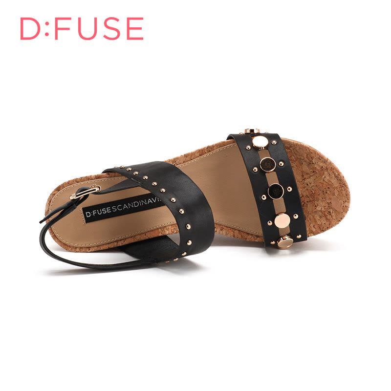 D：Fuse/迪芙斯新款牛皮铆钉防水台舒适高坡跟女鞋凉鞋DF62111072图片