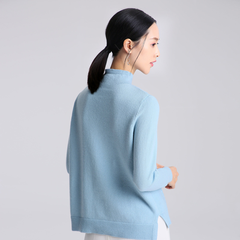 恒源祥麻花羊毛衫女半高领套头侧开叉毛衣2019韩版秋冬纯色针织衫