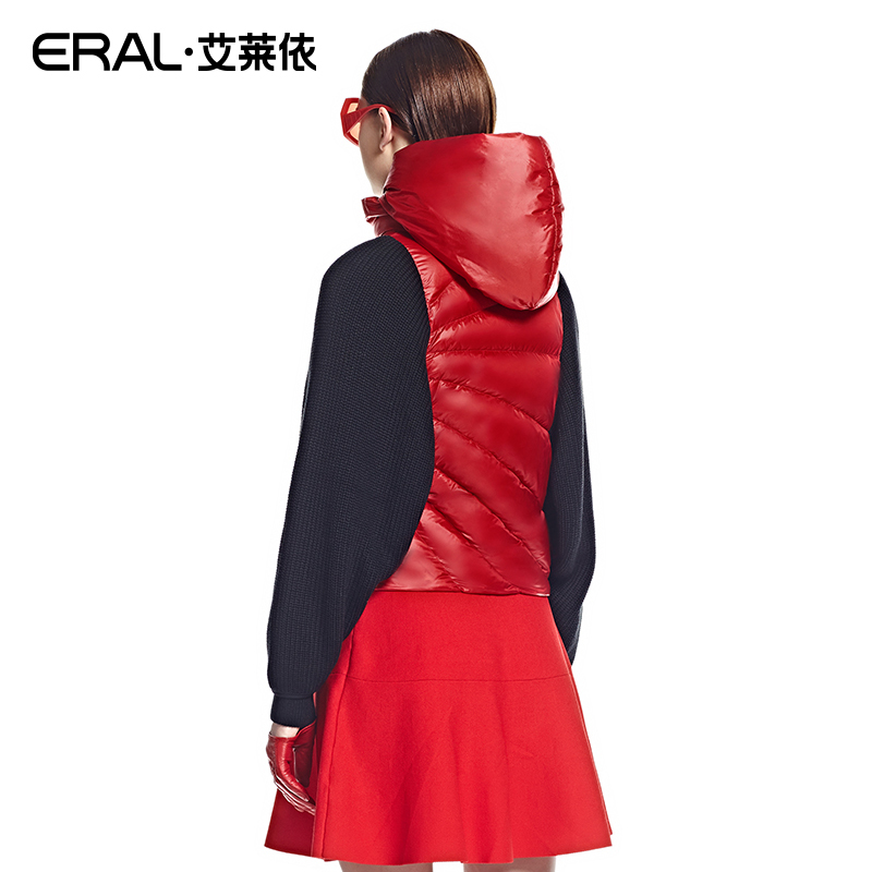 ERAL/艾莱依冬针织蝙蝠袖拼接短款羽绒服女2006D