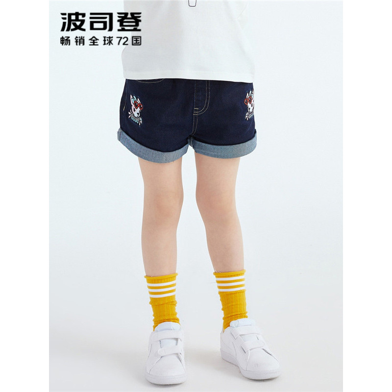 波司登童装裤子2018夏季儿童牛仔短裤卡通印花热裤女童C821CM2057