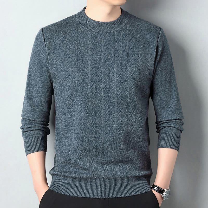 秋冬加厚绵羊毛男式休闲细软羊毛衫提花格子羊毛保暖针织衫厚图片