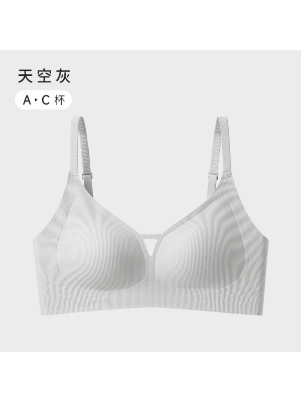 裸感无痕内衣薄款女夏季无钢圈小胸聚拢不空杯螺纹果冻文胸罩